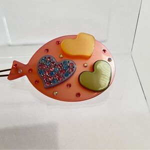Vintage Y2K Pink Balloon Heart Clip with Multicolor Heart Accent